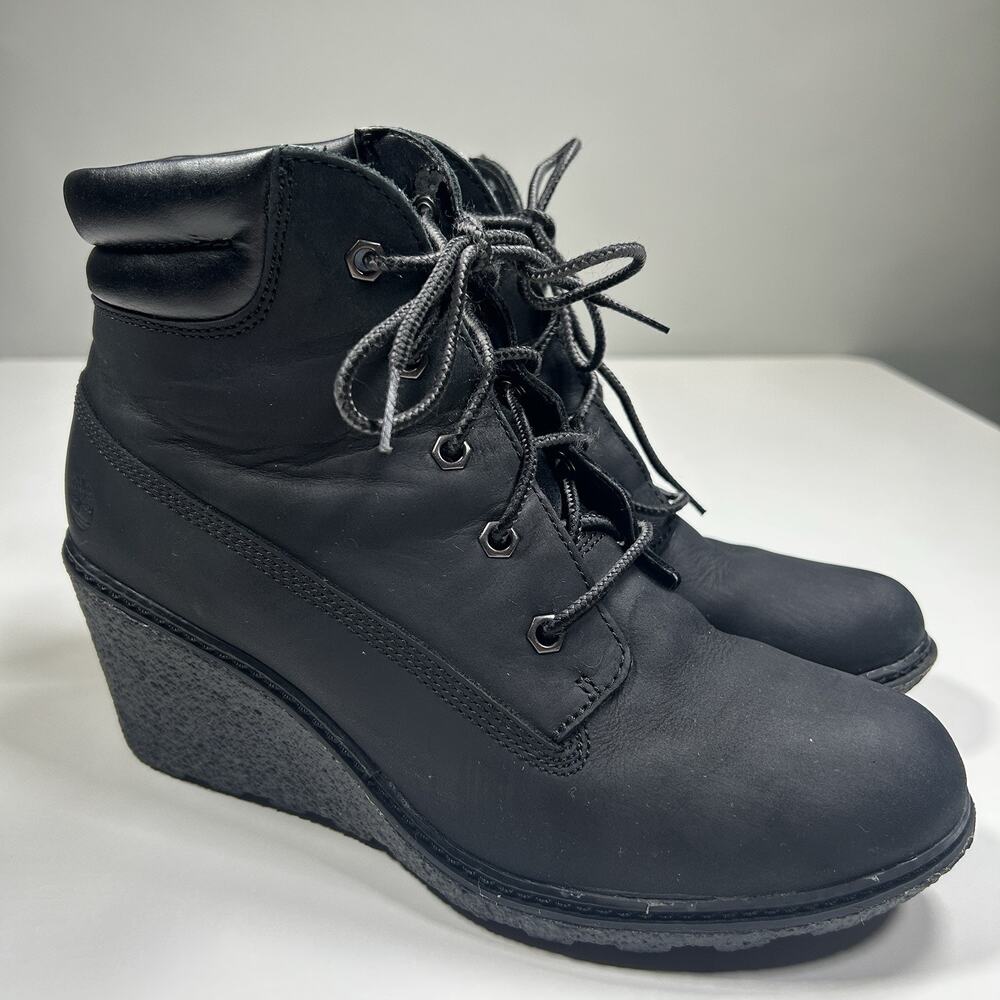 Timberland Earthkeepers Amston Wedge Boots Women’s 8 Black Nubuck Lace Up